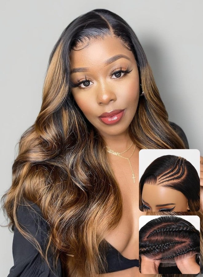 Nadula Bye Bye Knots Glueless Balayage Brown Body Wave Wig Human Hair with Drawstring, Pre Cut 7x5 HD Lace Front Wigs Pre Plucked Bleached Knots Ready to Go Highlight Ombre Wig 150% Density 16inch - Image 4